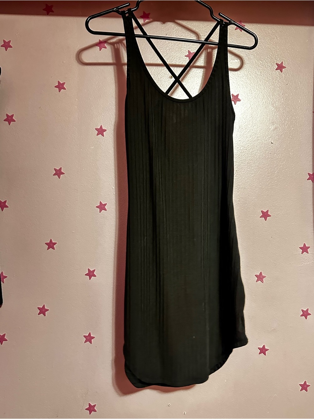Black Ribbed Strappy Tank Dress - Women